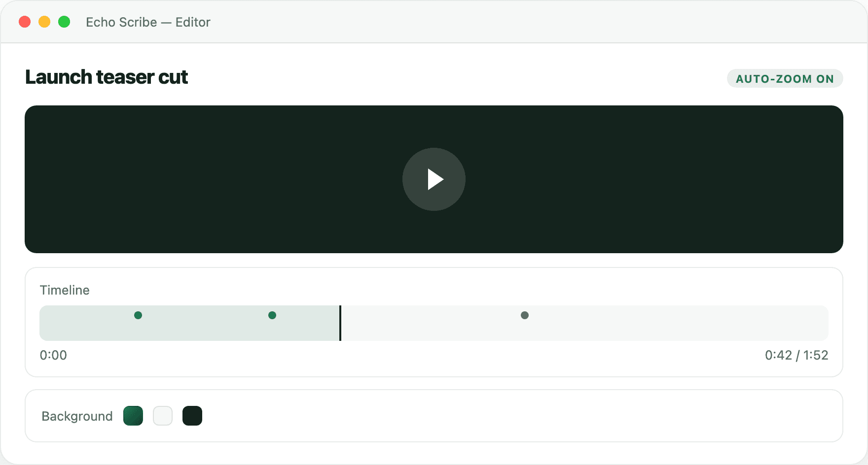 Echo Scribe recording editor with auto-zoom and timeline