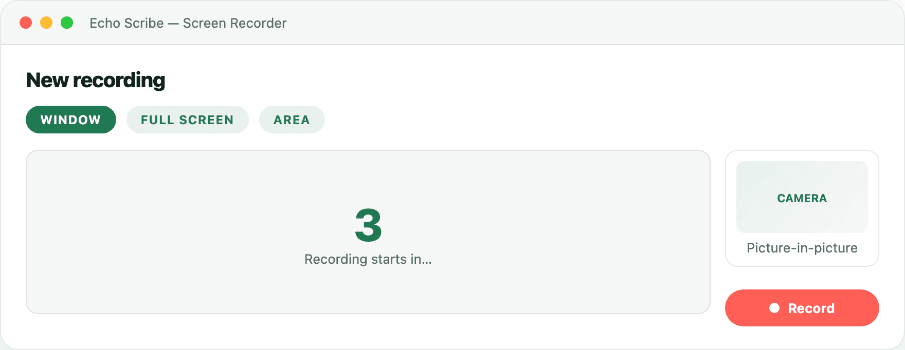 Echo Scribe screen recorder setup window